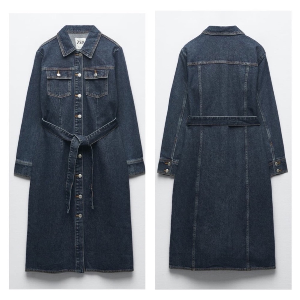 Zara Classic Denim Shirt belted Dress -  Sz Medium - NWT - Picture 10 of 17